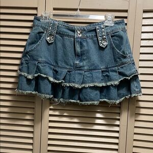 Denim Mini Skirt with Studded Straps